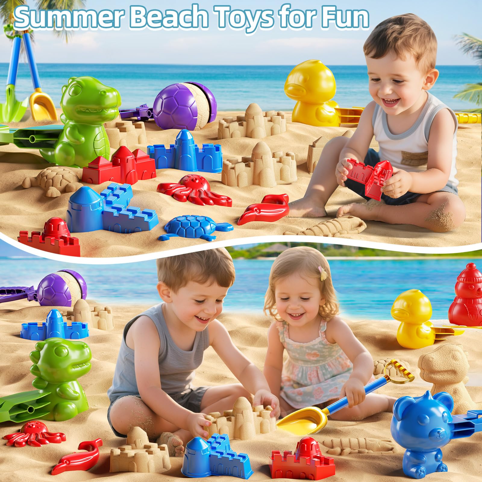 JUKUDAHU Kids Beach Sand Toys Set for Kids 3 4 5 6 7 Years Old, 20 Pieces Outdoor Sandbox Toys with Shovels, Molds, Outdoor Tool Kit for Toddlers, Boys and Girls 3-5