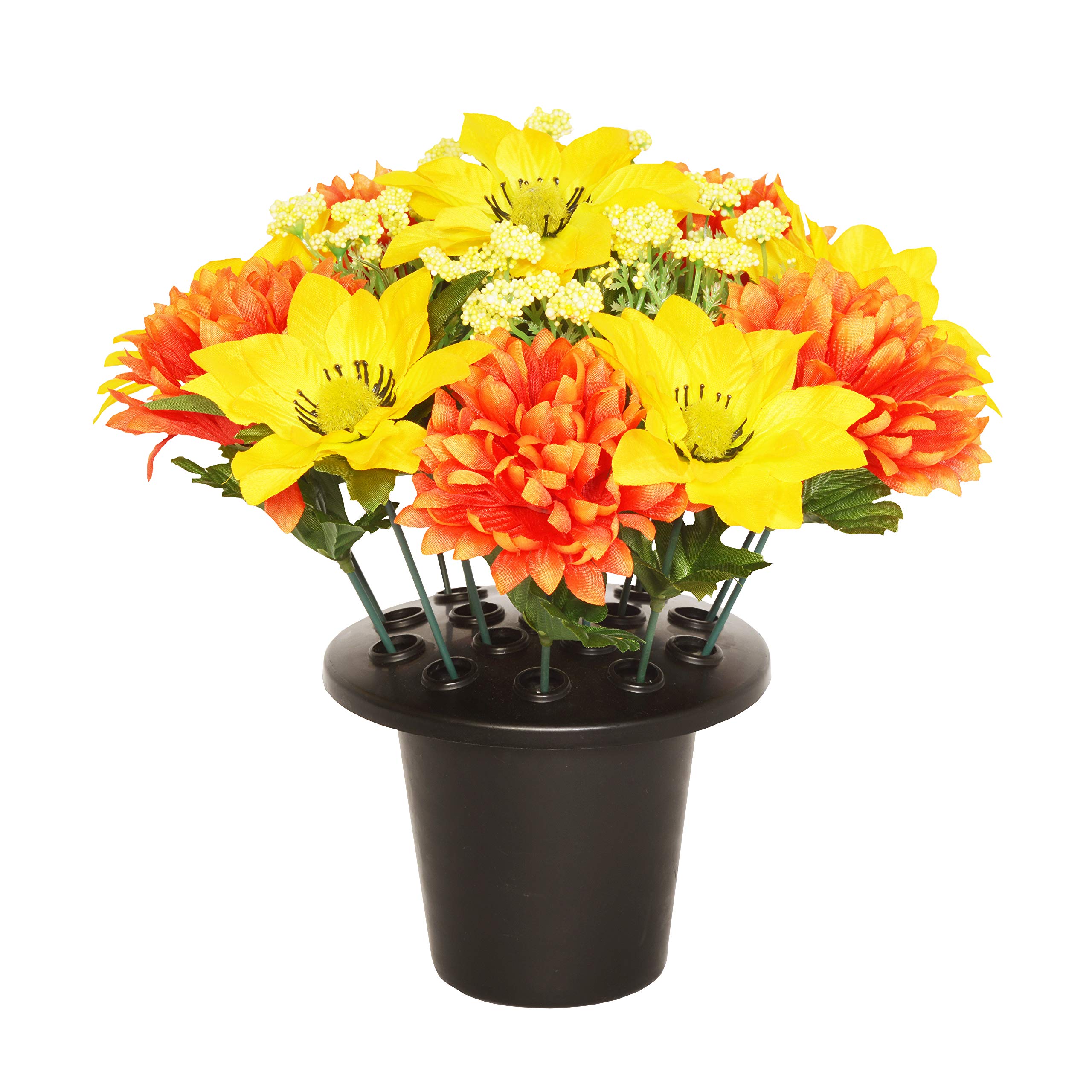 SF 25 cm Artificial Orange/Yellow Chrysanthemum & Clematis Grave Flower Pot