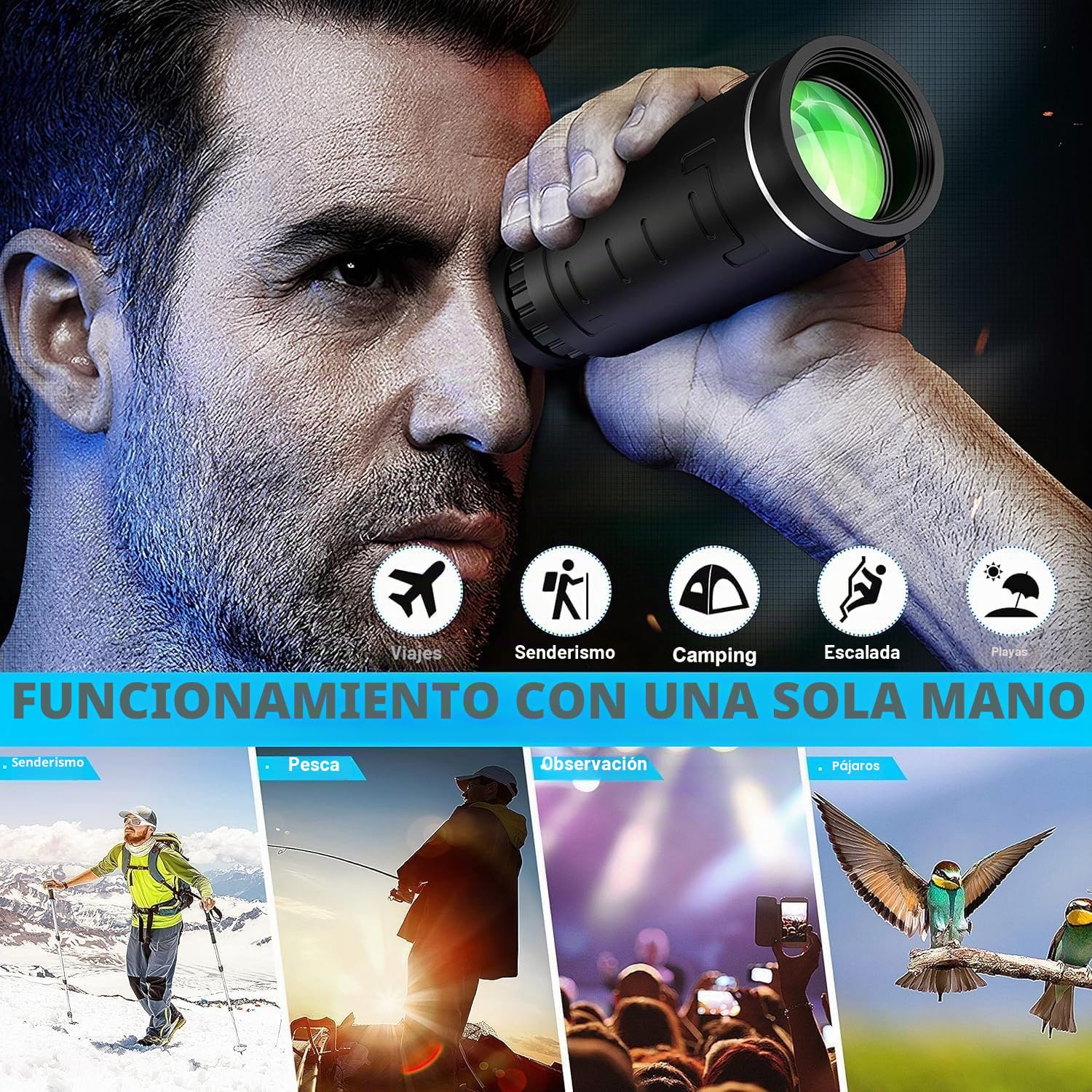 Telescopio Monocular, 12 x 50 HD Monocular para Movil, Monoculo Telescopico, Largo Alcance FMC BAK4 Prisma para observación Caza y Camping