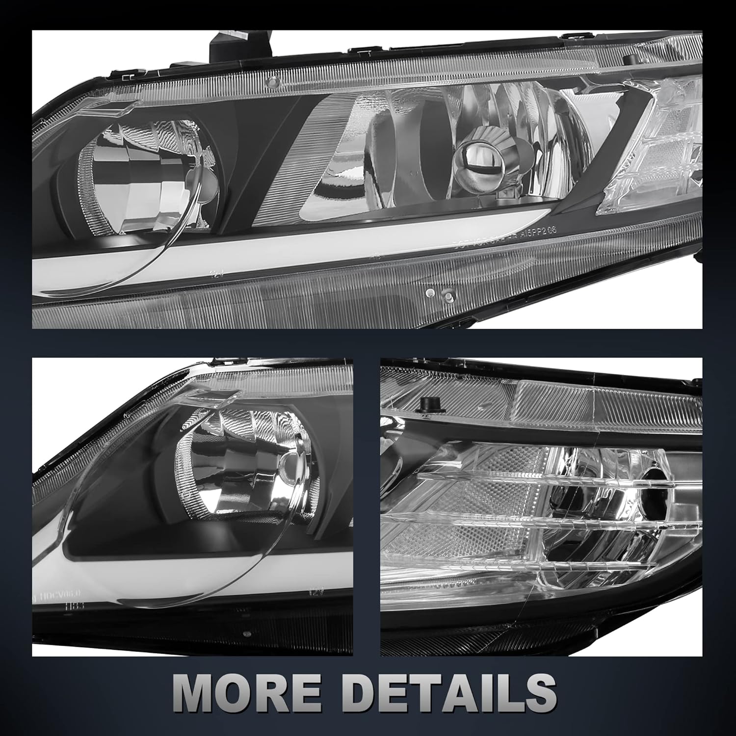 MOSTPLUS Headlight Assembly Compatible with Honda Civic 2006-2011 Front Lamp with Sequential Turn Light/DRL-Black Housing/Clear Lens/Clear Reflector