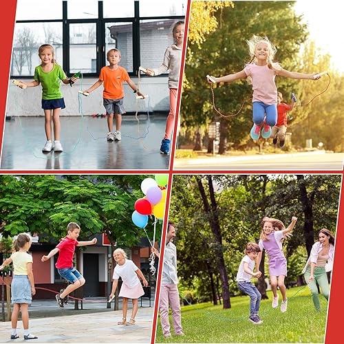 Miniatura 6 de Shappy 24 cuerdas de saltar para niños, cuerda de saltar ajustable de algodón de 7.25 pies con mango de madera, cuerda de salto trenzada para niños