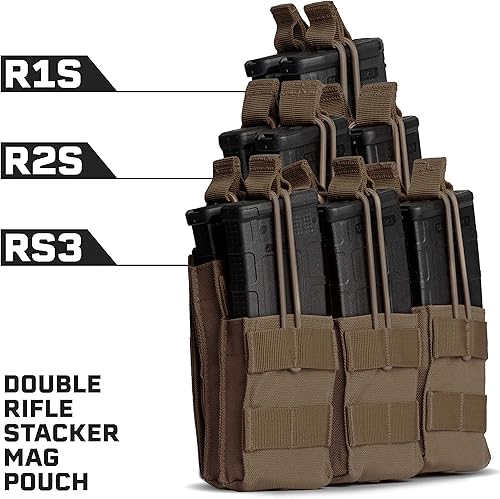 Vista 5 de Tacticon Rifle Mag Stacker Pouch Compañía propiedad de veteranos de combate Bolsas tácticas Molle Single Double Triple Open-Top [Coyote Brown]