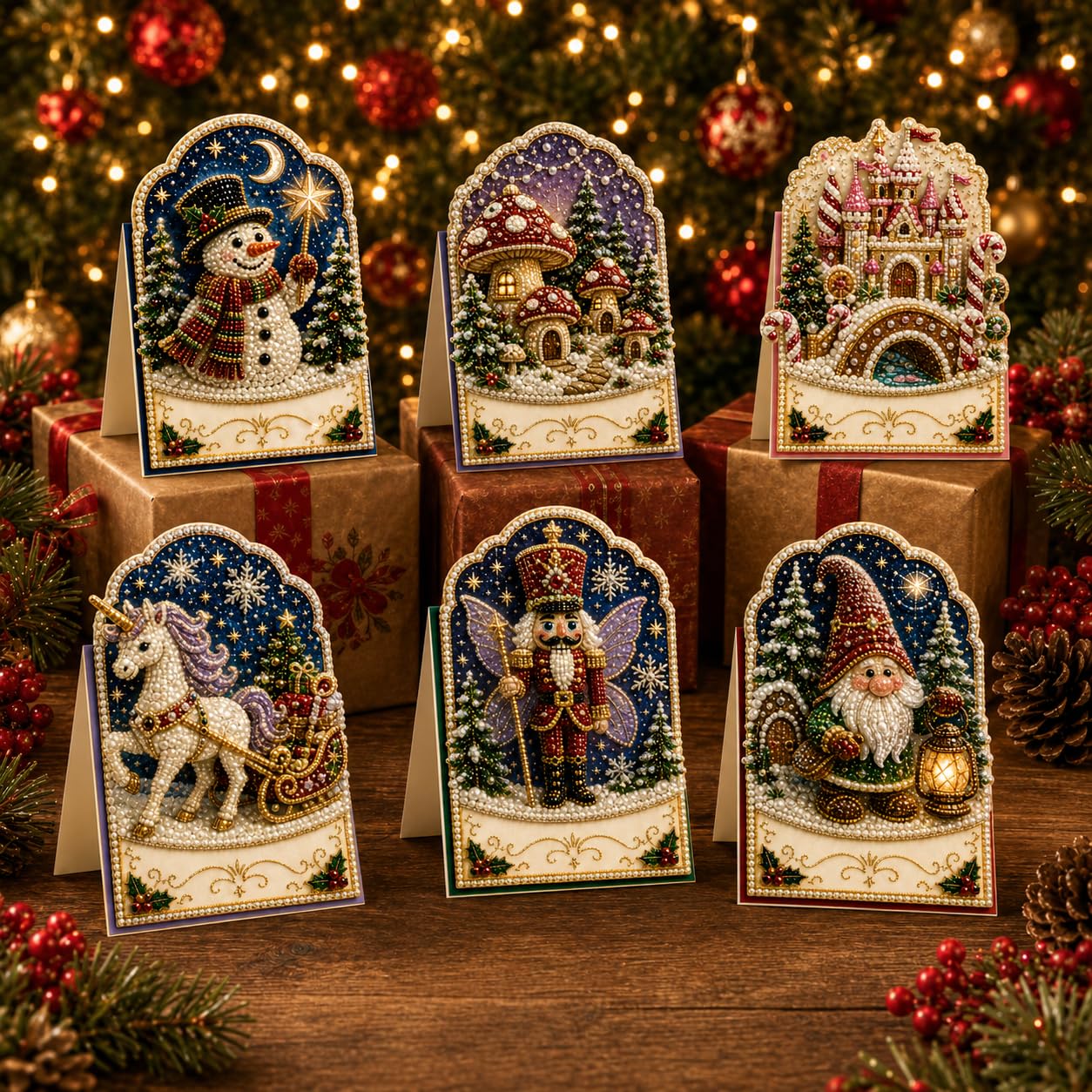 6pcs DIY Pearl Diamond Art Painting Christmas Greeting Cards with Envelopes