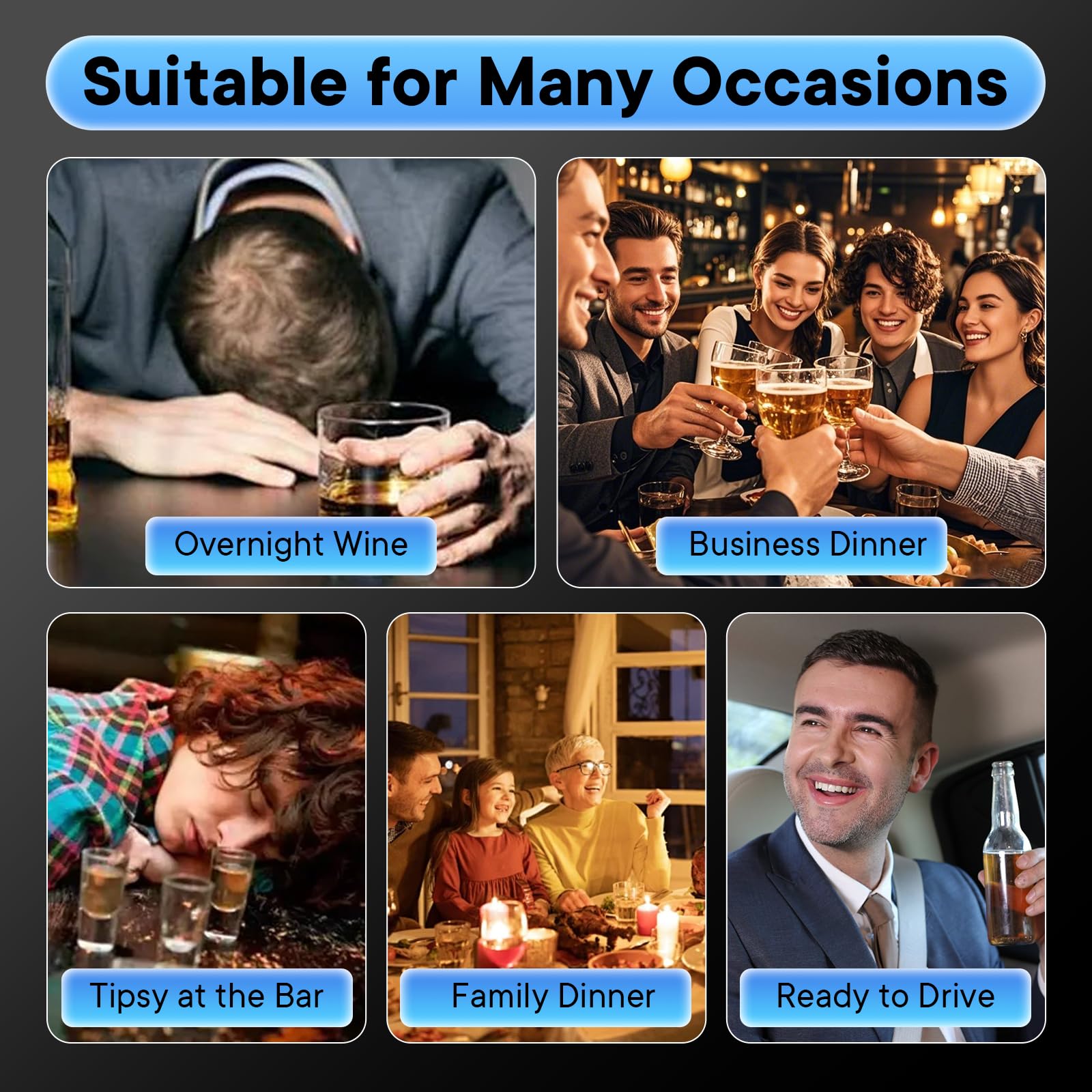 Alcootest Ethylotest Electronique, Alcootest Professionnel de Haute Précision avec Affichage Numérique LCD Bleu, 10 Embouchures, Portable Testeur d'alcool pour Usage Domestique et Personnel