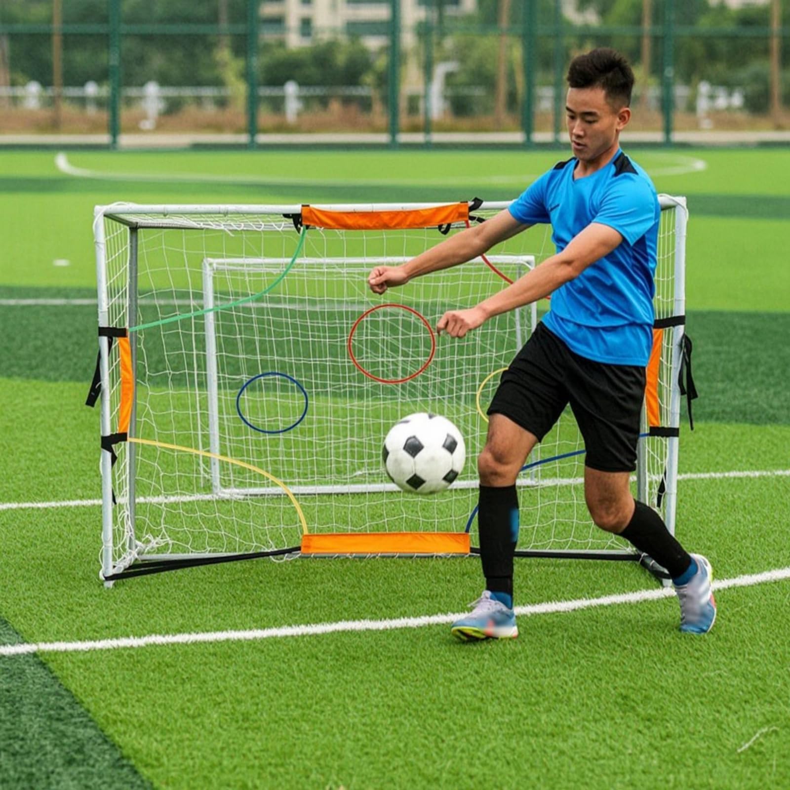 rockible Soccer Training Net Rete Bersaglio Allenamento Calcio Precisione con Linee Target Ben Visibili E Sezioni Rinforzate Tessuto Oxford Poliestere, 3 2M