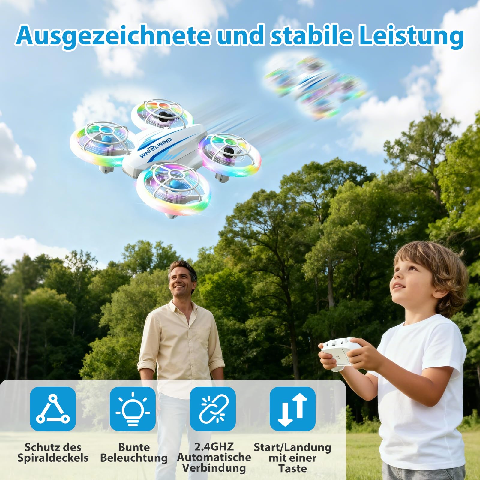 Mini Drohne für Kinder Drohne Spielzeug ab 6+ Jahre, RC Flugzeug Spielzeug Quadrocopter Drone für Kinder und Anfänger mit 3 Akkus, LED Lichter Indoor Outdoor Geschenk für Jungen Mädchen