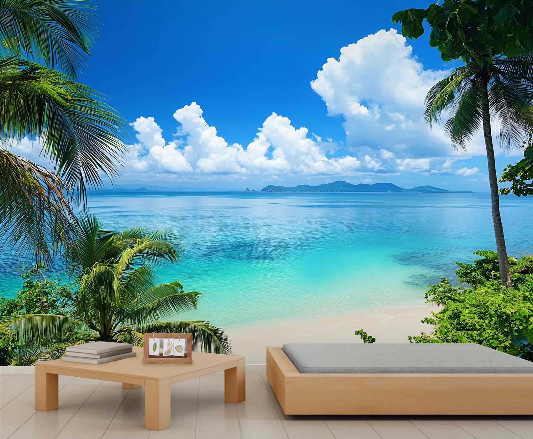 Beach Mural Wallpaper, Summer Beach Wall Mural, Tropical Sea Bedroom Wallpaper, Coastal Murals - 450x315cm (Not Peel n' Stick)