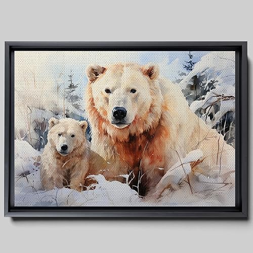 Fox Mother Cub Prints, In The Style Of Stencil,Based, Ivory, Kids Wall Art, Kids Wall Art Display, Mom And Baby Animal Art Print, Decor Canvas, Wall