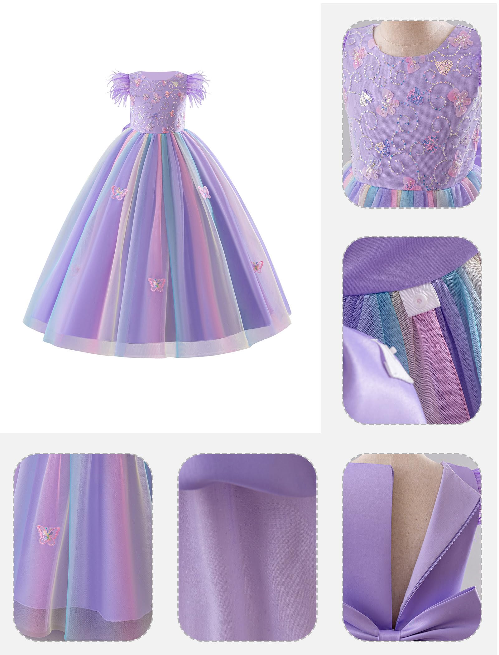 IBAKOM - Vestido 3D con lentejuelas y volantes de tul para niña, vestido de fiesta de cumpleaños, boda