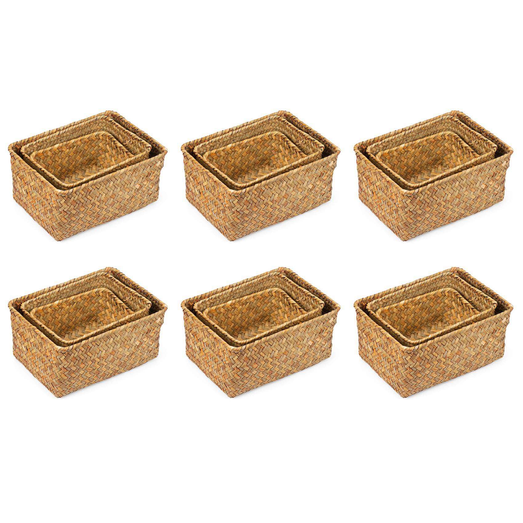 Hndhbfgrt 18X Seagrass Storage Basket, Multisize Handmade Rattan Shelf Baskets & Home Storage Bins Baskets for Decoration