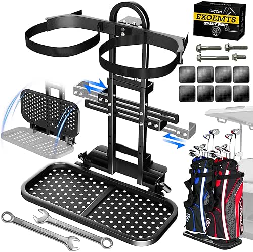 EXOEMTS No-Drill Golf Cart Bag Holder, Foldable & Adjustable, Space-saving