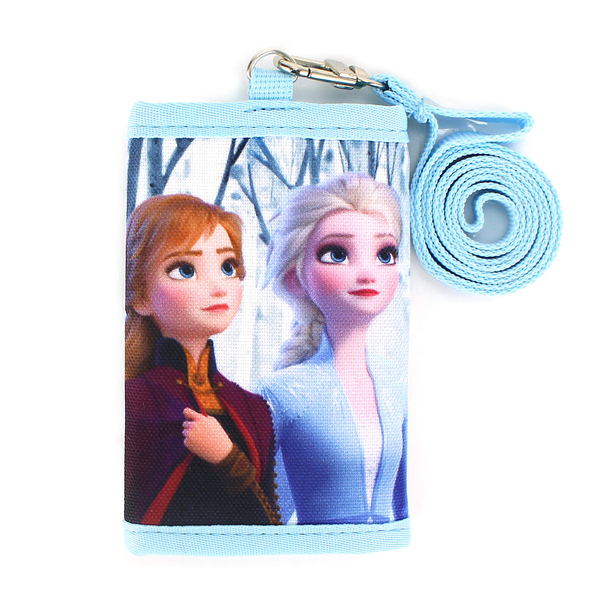 WINGHOUSE x Elsa and Anna Tri-Fold Purse Frozen II Wallet with Lanyard for Kids Girls Blue