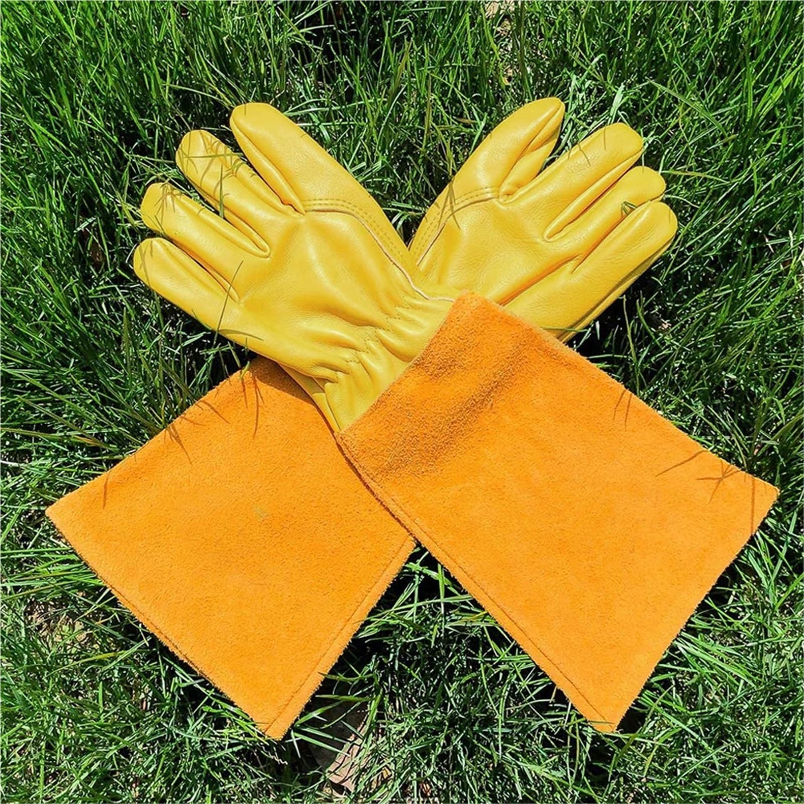 Gartenhandschuhe 1 Paar Lange, dornensichere Gartenhandschuhe, atmungsaktiver Arbeitshandschuh aus Leder mit Unterarmschutz, Blumenstulpe for Damen und Herren Arbeitshandschuhe Herren(L)