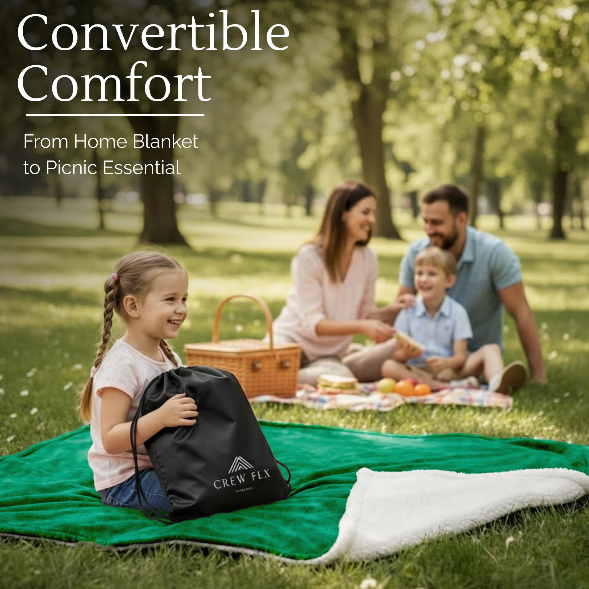 CREW FLX Waterproof Blanket for Bed Queen Size (80"x60") – Holiday-Ready Reversible Sherpa Throw with Leakproof TPU Layer – Stain-Resistant, Washable Bed Protector with Carry Bag – Gray