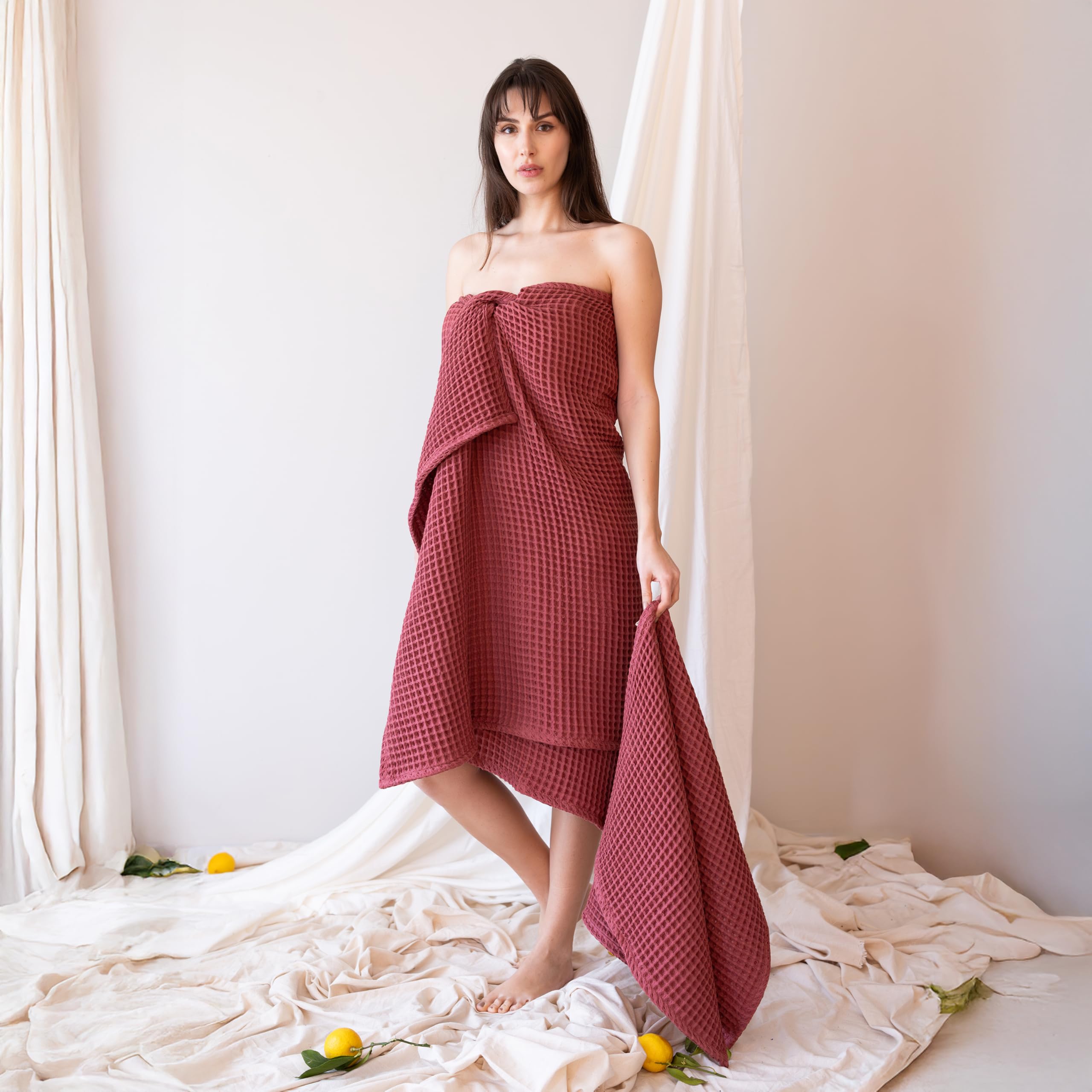 Viva Maison Waffle Weave Bath Towels for Bathroom Set of 2, Premium Pure Turkish Cotton Large Bath Sheet Towel 35x71 (Dark Red, Set of 2 Bath Towels)