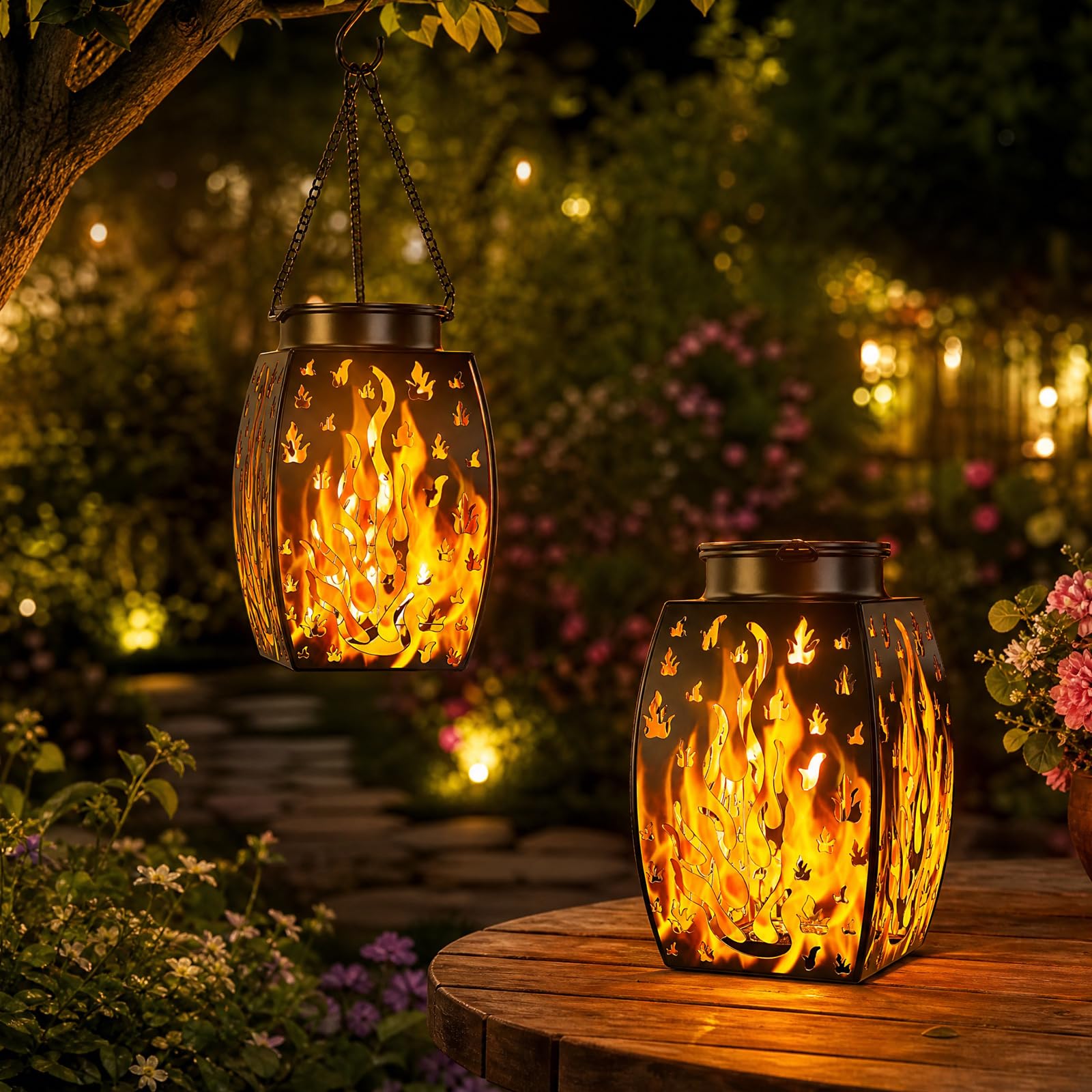 Solar Lanterns Outdoor Waterproof, Gen2 Rechargeable Flickering Flame Solar Lanterns Gifts for Women Mom Grandma Garden Decor Patio Backyard Pathway, 2 Pack