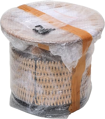 Miniatura 8 de Spotisan Mesa auxiliar redonda pequeña  Mesa auxiliar con tapa de madera con almacenamiento práctico para artículos del hogar hecha con ratán