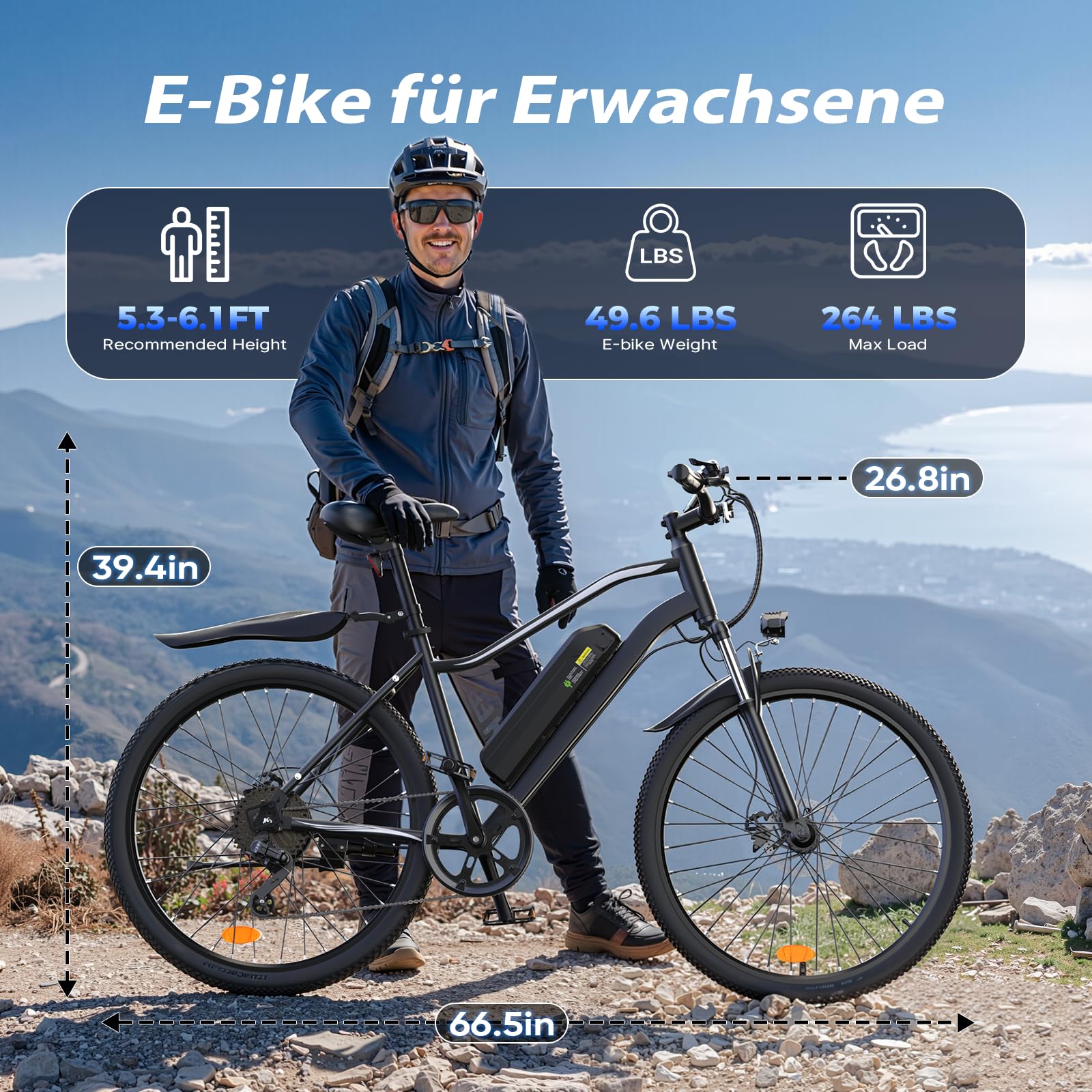 Finbike E Bike 26 Zoll, Elektrofahrrad 36V 10.4/15Ah Tauschbar Akku, 60-100KM Schnelllade EBike mit 7Gänge & Doppelscheibenbremse, E Mountainbike für Stadt,Durft, Alltagsmobilität