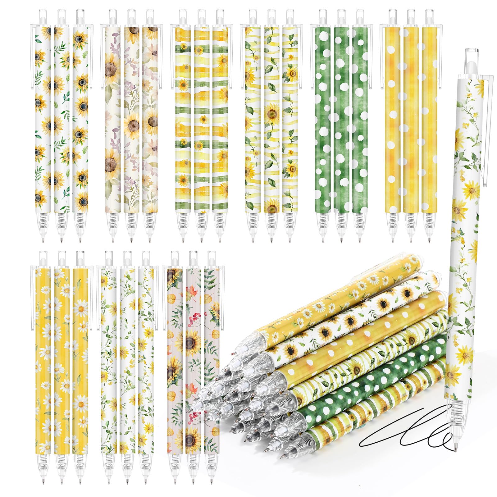 Jetec 108 Pcs Sunflower Pens Bulk Ballpoint Pens Sets