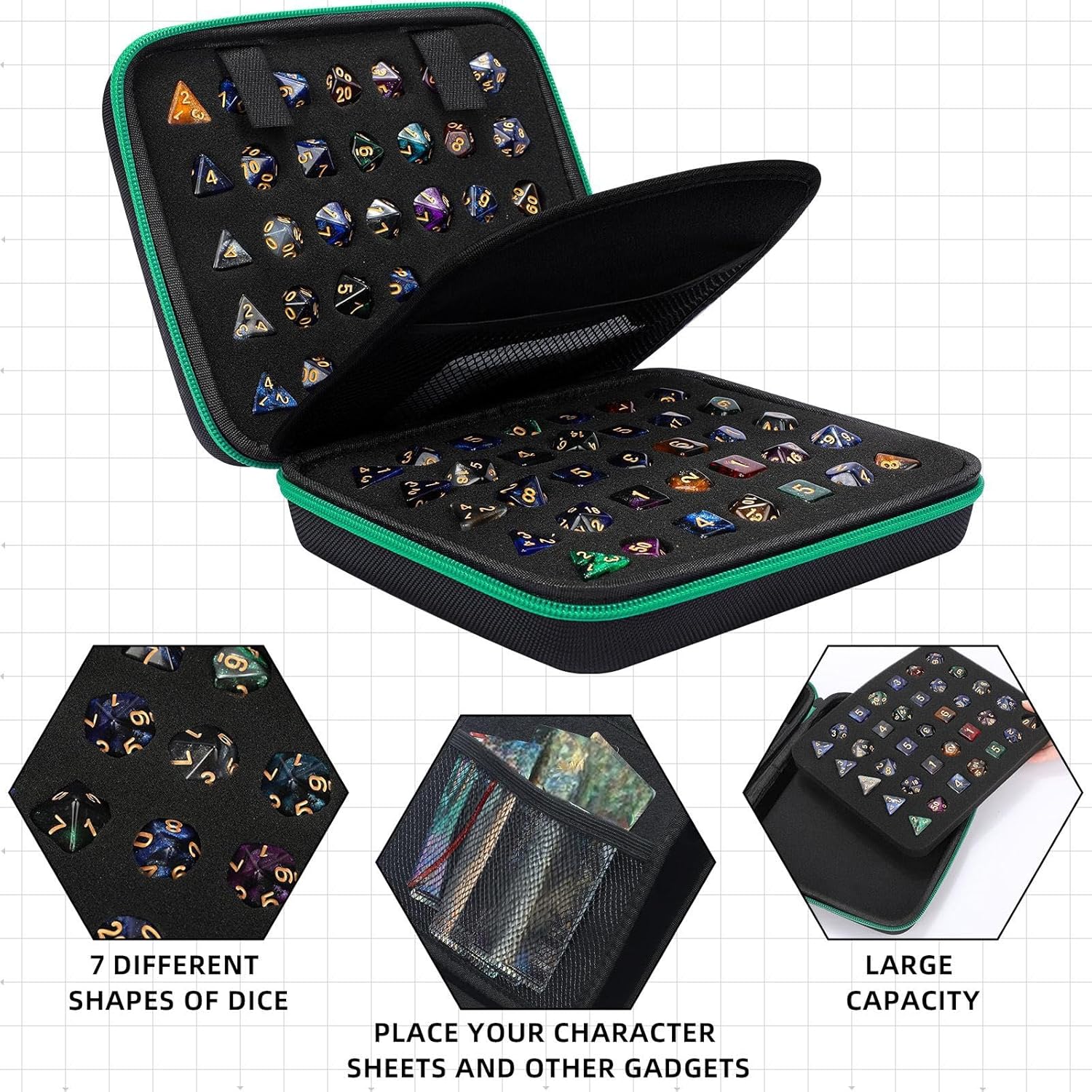 Aoriher 2 Pcs Dice Case with Removable Slotted Tray for Storage Game Storage Case Dice Holder Holds up to 70/10 Sets (Red,Green)
