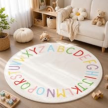 SHIPKEY Round Rug, Round Play Rug for Kids, Colored Alphabet Nursery Area Rugs, Kids Bedroom Rugs, Non-Slip Mat, Carpet for Living Room 5.3 feet