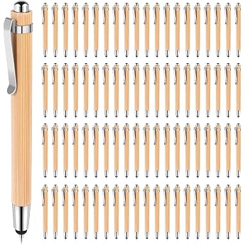 80 Pieces Ballpoint Pens with Stylus Tips for Touch Screens Retractable Bamboo Ballpoint Pens 1.0mm Black Ink Gift Pens for Writing School and Office Supplies