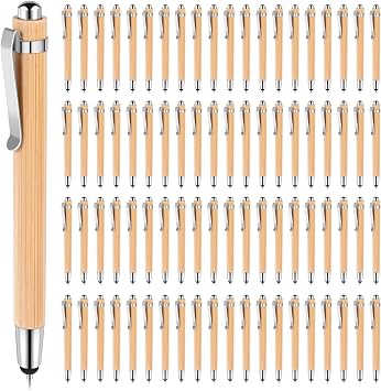 80 Pcs Ballpoint Pen with Stylus Tip, Bamboo Retractable Ballpoint Pen 1.0 mm Black Ink Refills Writing Ballpoint Pens for Students Teacher Adults Gifts School