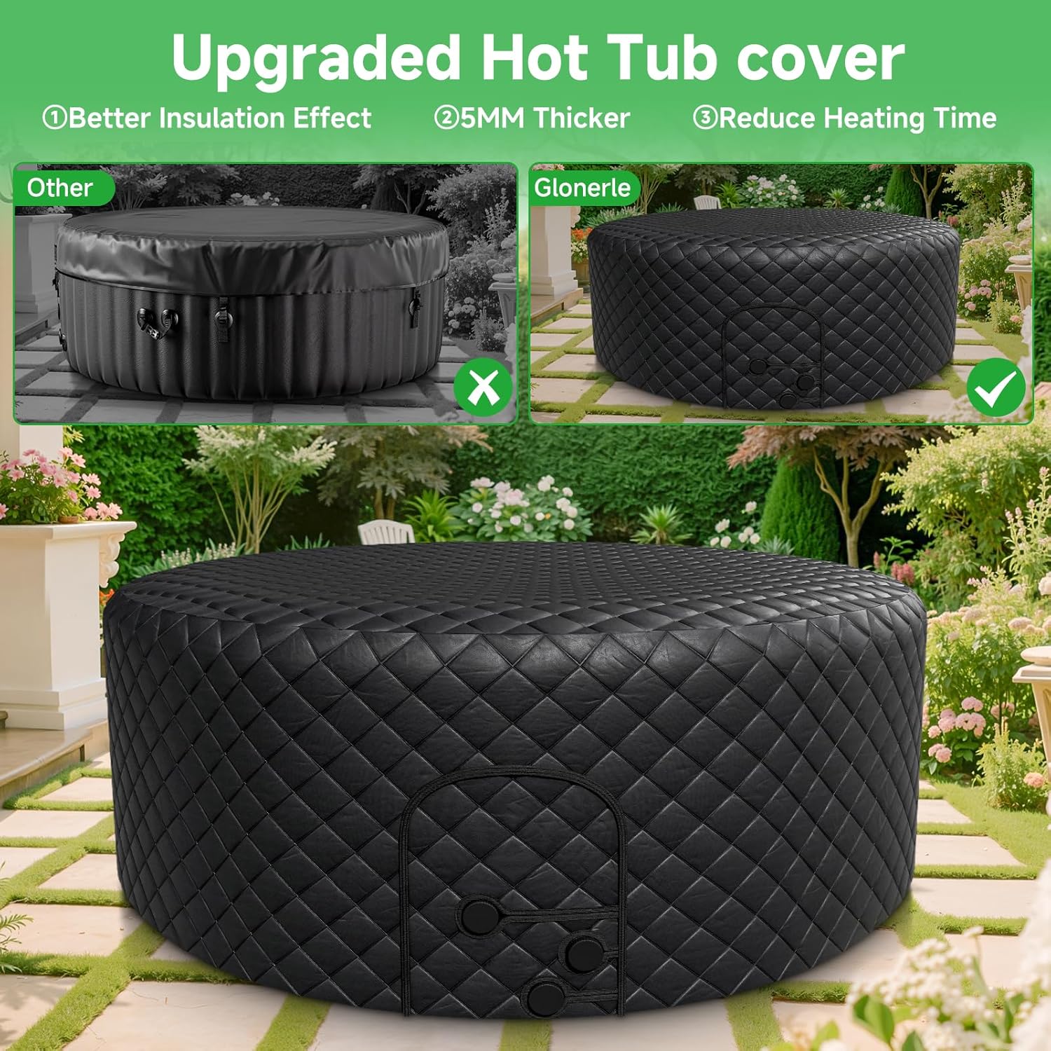 Insulated Inflatable Hot Tub Thermal Cover Protector, 5MM Thick Oxford Round SPA Hot Tub Insulated Covers Replacement, 72x72 Inch Waterproof Lid Fit 71 x 71 or 70 x 70 for Outdoor