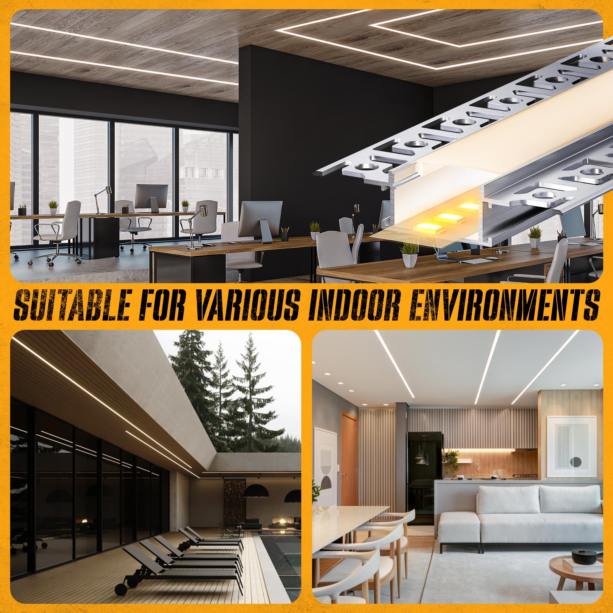 Profilé Aluminium LED 10 x 2 m (12 Mètre au Total) Encastrable pour Bandes LED, Rail avec Diffuseur, Jusqu'à 20 mm - Dimensions 64.2 x 13.8 mm