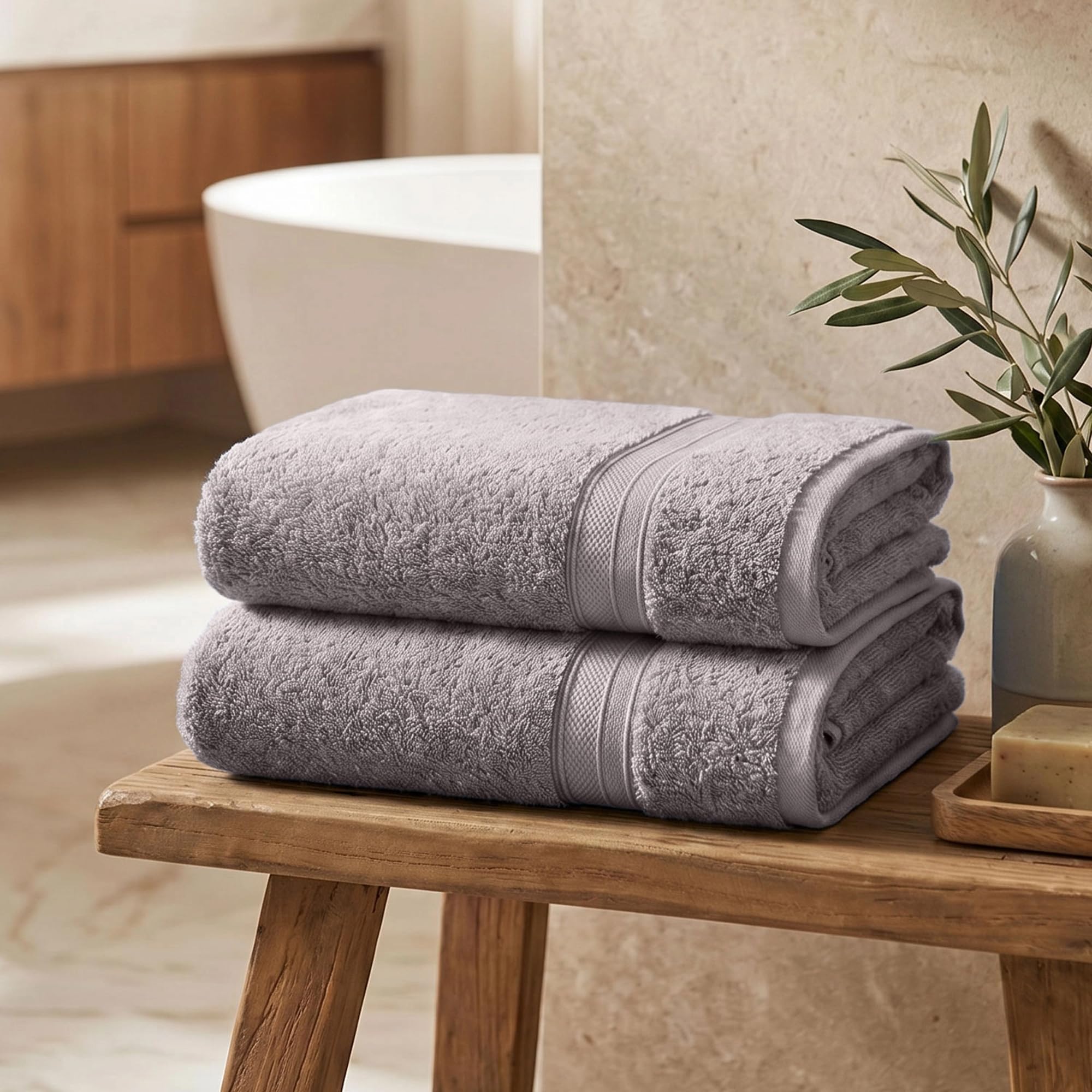 TRIDENT Soft Comfort Air Rich 100% Cotton Towels for Bath, 500 GSM Large Size Bathroom Towels for Men/Women, 2 Pc Bath Towel Set (69cm x 137cm), Charcoal