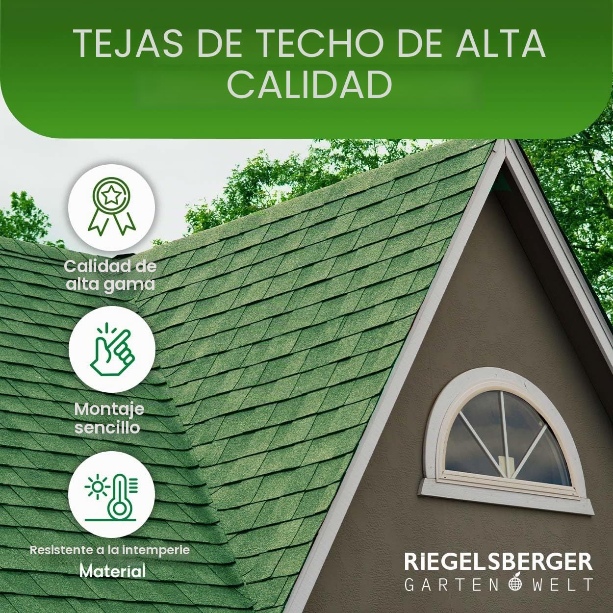 Gartenpirat Tejas bituminosas rectangulares Verdes 2 m² Tejas para casetas de jardín, cobertizos, cenadores y aparcamientos Cubiertos