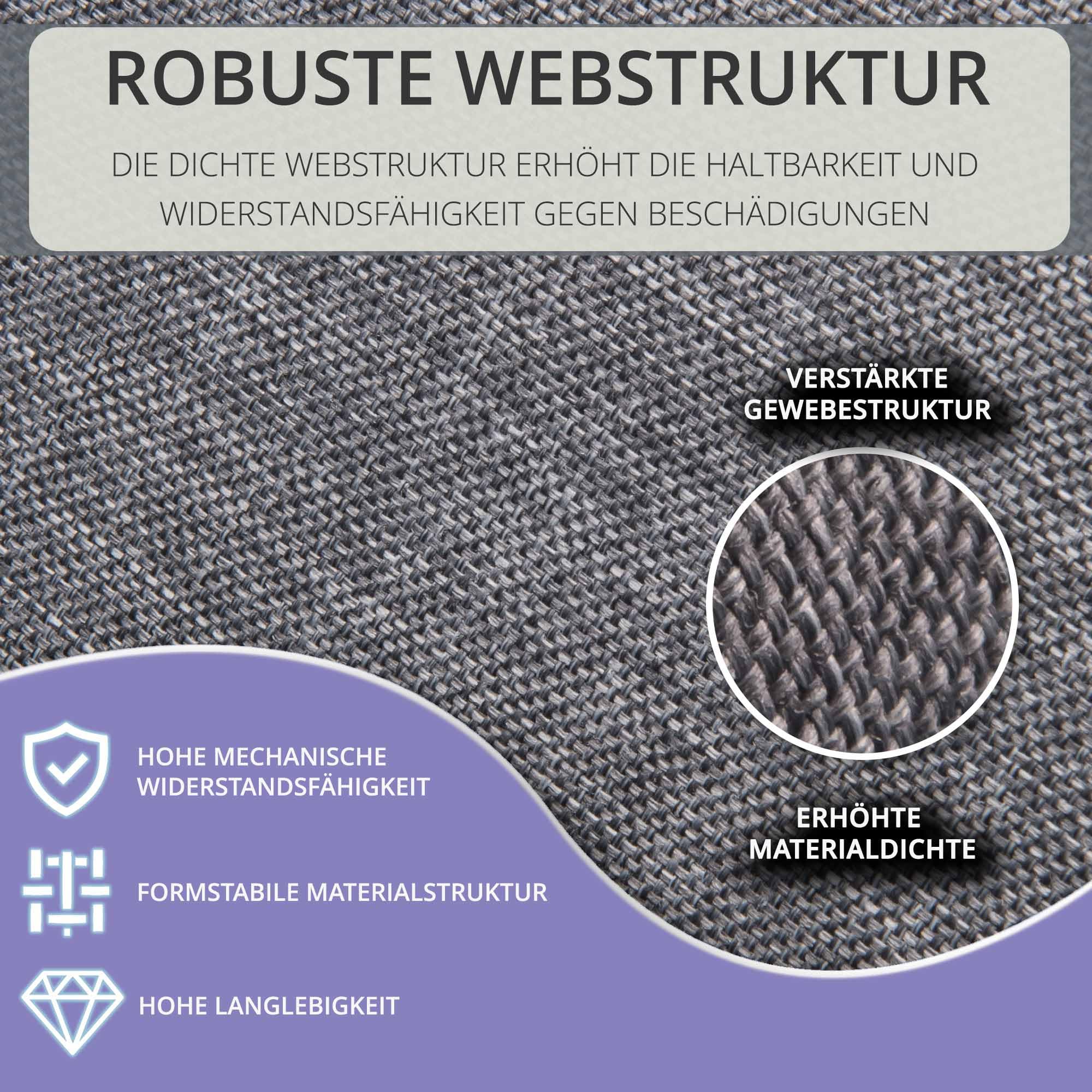DreamRoots Markisenstoff Meterware Leinenoptik, Hellgrau, 5 m | wasserdicht, UV-beständig, PU-Beschichtung, 240 g/m², 8000 mm Wassersäule, 60.000 Martindale, reißfest, OEKO-TEX