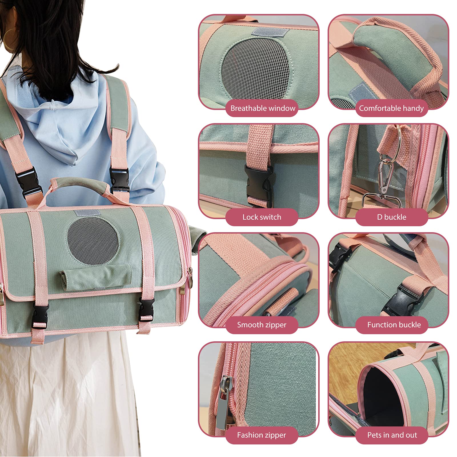 PETCUTE Zaino per Cani e Gatti, Borsa per Cani,Traspirante e Spazioso Zaino per Trasporto Cane con Tracolla Regolabile, Zaino per Animali Domestici con Finestre a Rete,Adatto per Viaggiare