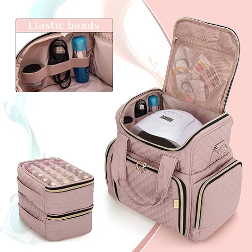 Vista 18 de LUXJA Organizador de esmalte de uñas con capacidad para 48 botellas y una lámpara de uñas, estuche de esmalte de uñas con 2 bolsas extraíbles y Negro
