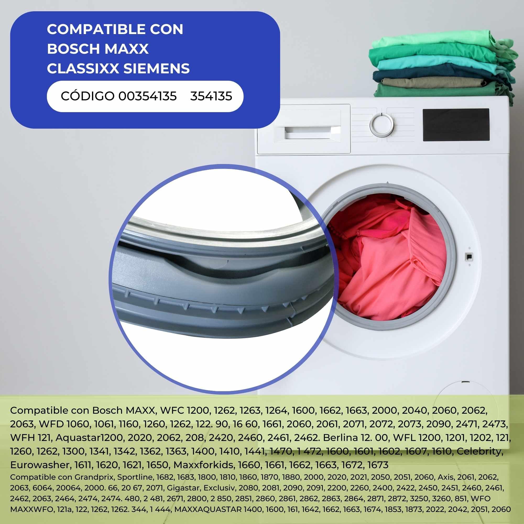 ChefZoco Goma Puerta Lavadora - Compatible con Bosch, Siemens, Balay - Códigos 00354135, 362254