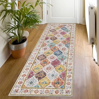SHACOS Rug Runner 60 x 180 cm Runner Hallway Boho Carpet Runner Non-Slip Hallway Runner Kitchen Rug Washable Rug Hallway Runner for Entrance Living Room Kitchen Colourful