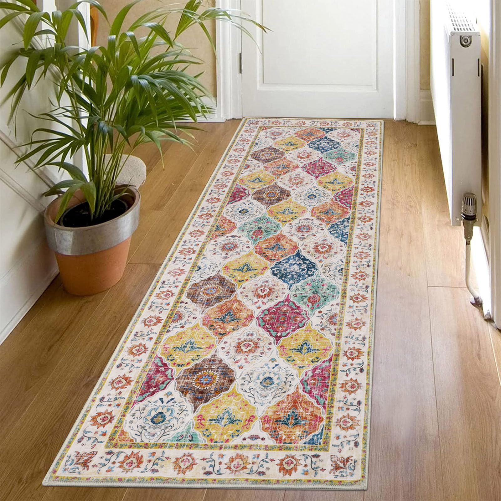 SHACOS Runner Rugs for Hallway 60 x 180 cm Non Slip Hall Runner Rugs Machine Washable Floor Carpet Runner Soft Distressed Vintage Runner Rug for Entrance Bedroom Laundry Room Kitchen, ColourfulOEKO-TEX STANDARD 100