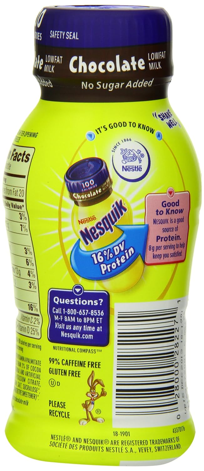 Nestle Nesquik Ready-To-Drink Flavored Milk, 100-Calorie Low Fat Chocolate (1% Milkfat), 8-Ounce Bottles (Pack of 15)