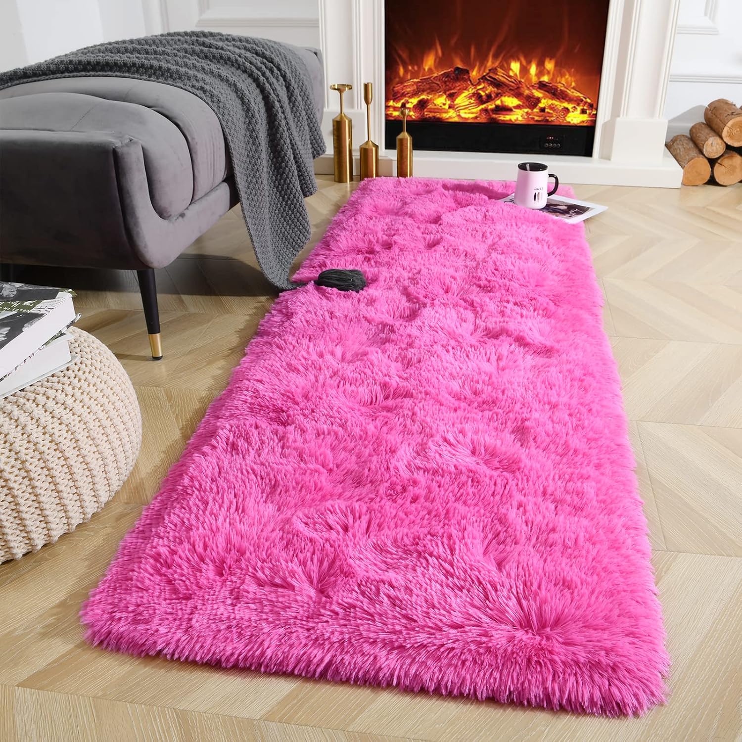 Ompaa Fluffy Runner Rugs, 2x6 Feet Hot Pink, Super Soft