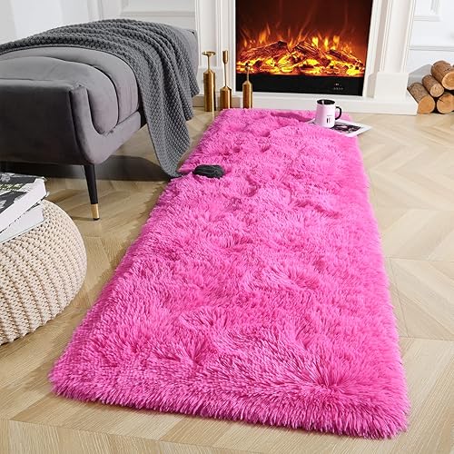 Ompaa Alfombras de pasillo esponjosas, 2 x 4 pies, color rosa intenso, súper suave, peluda, alfombra de pelo largo para dormitorio, sala de estar,