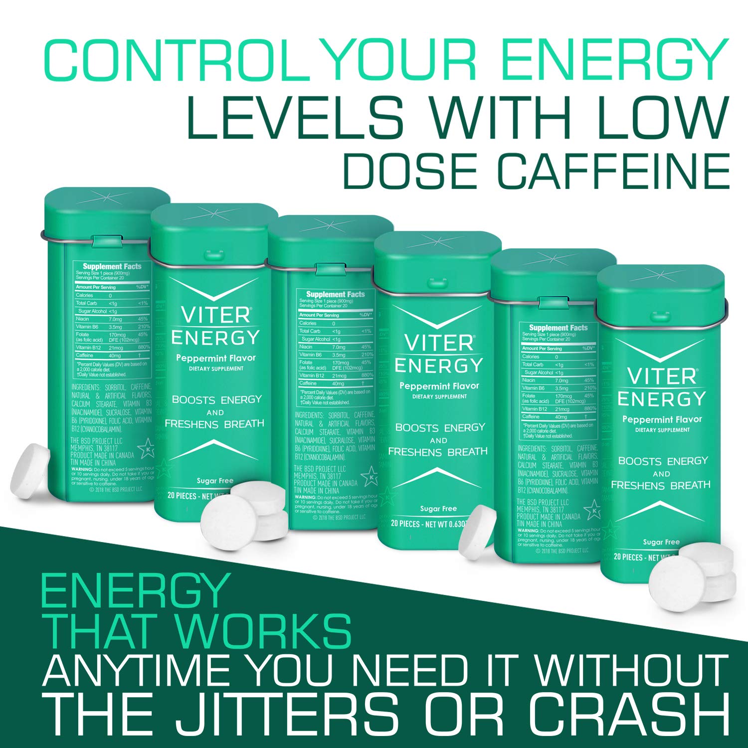 Buy Viter Energy Caffeinated Mints 40mg Caffeine, B Vitamins, Sugar