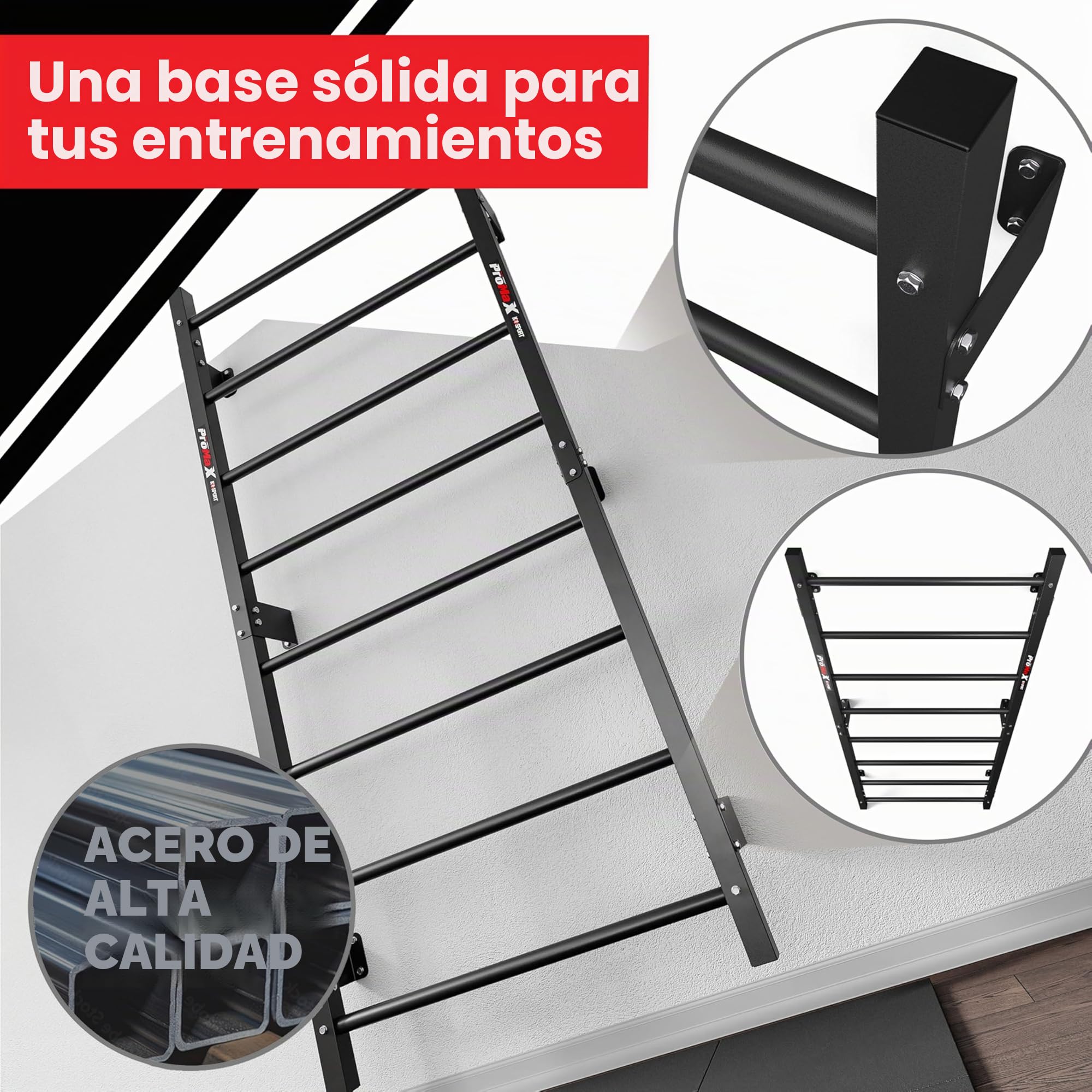 K-Sport: Barras de pared con 8 peldaños, muro de escalada para montaje en pared, muro de peldaño para interiores y exteriores, estación de fuerza para un entrenamiento muscular eficaz, para el hogar