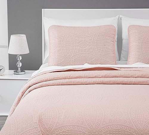 Vista 257 de Chezmoi Collection Austin - Juego de colcha tamaño Queen de 3 piezas Pinsonic acolchada de gran tamaño, tamaño Queen, terracota
