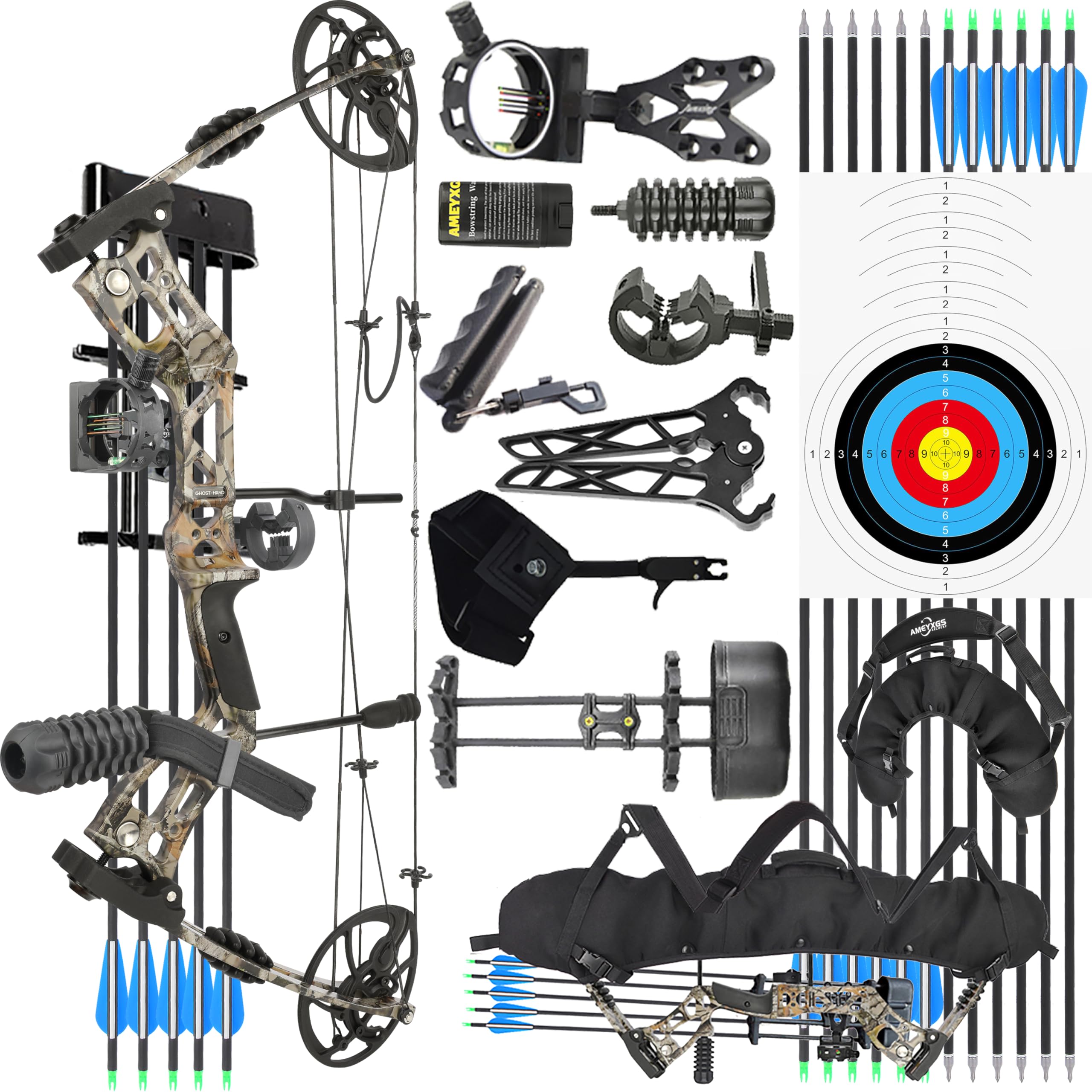 wolfman Compound Bogen Set 30-70 lbs Einstellbares Schießen Wettbewerb Bogen Hochwertige CNC-Bearbeitung Dual-Nockensystem Bogen Pfeil Set IBO 325 FPS für Bogenschießen Jagd Rechtshänder