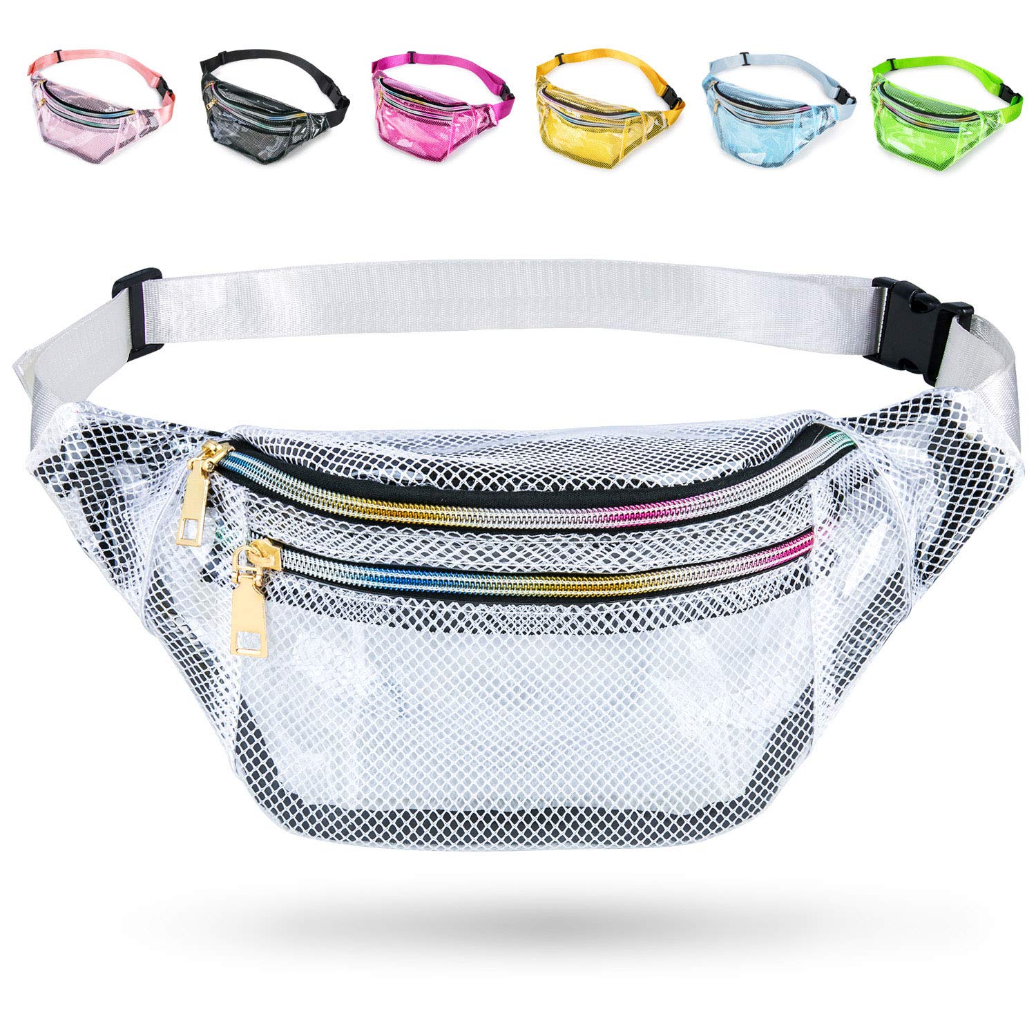 WehllevGrid Clear Fanny Pack, Fanny Packs for Women Cute Fanny Pack for Kids & Girls with 3 Pouches, Adjustable Belt, Fashion Men Waist Bags, Durable Hip Bag Bum Bags (White Fanny Packs for Women)