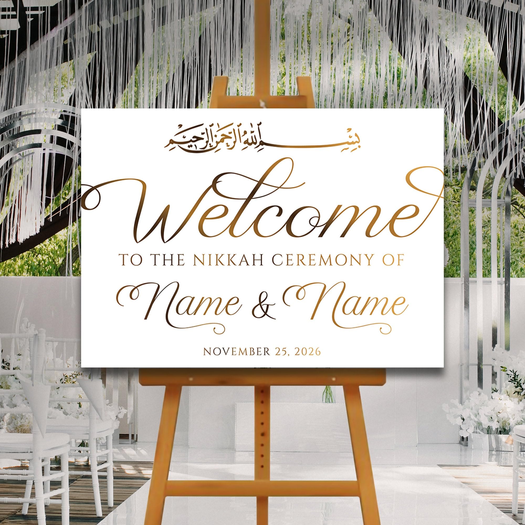 Nikkah Wedding Welcome Sign, Personalised Nikkah, Nikah Sign, Islamic Wedding Sign, Islamic Art, Nikah Welcome, Walima Sign, Gold Decoration