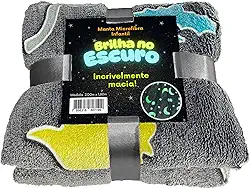 Manta Premium Brilha No Escuro Cobertor Solteiro Infantil Microfibra Aveludada, Toque Macio Fluorescente Estampas Divertidas (Dinossauro)