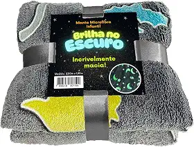 Manta Premium Brilha No Escuro Cobertor Solteiro Infantil Microfibra Aveludada, Toque Macio Fluorescente Estampas Divertidas (Dinossauro)