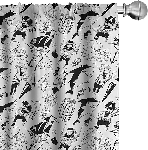 Miniatura 25 de Ambesonne - Cortinas a cuadros marrones, impresión azul asociada con cuadrados y rayas en un diseño geométrico, tratamientos de ventana, juego de 2