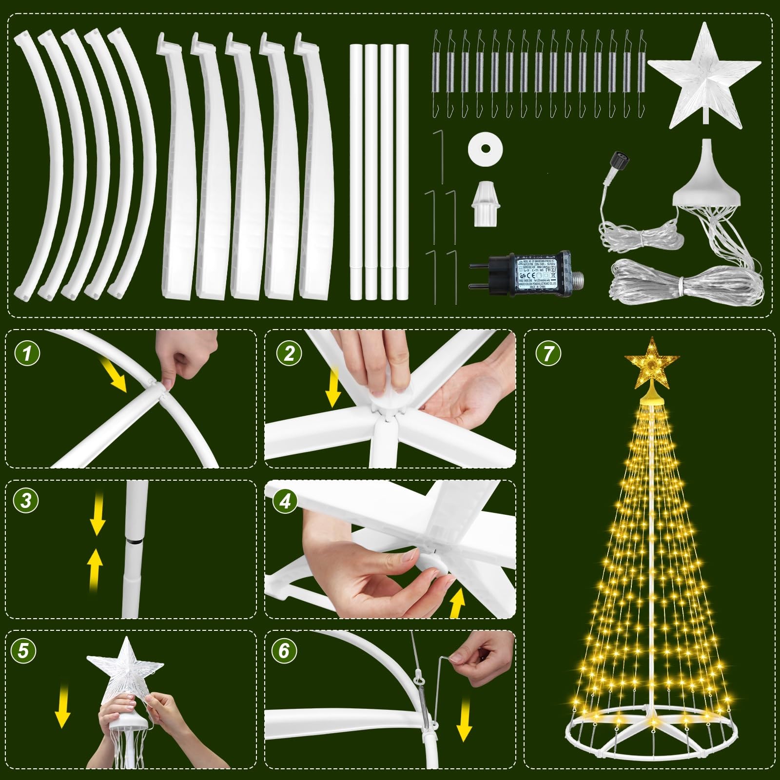 HELESIN Weihnachtsbaum Metall Groß Kegelform 250 LED Lichterbaum Timer Wasserdicht Weihnachtsbeleuchtung Außen, Lichterkette Weihnachten Beleuchtung für Garten Balkon Weihnachtsdeko Aussen Warmweiß